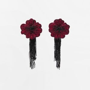 Zara limited edition floral beaded earrings - Dark red